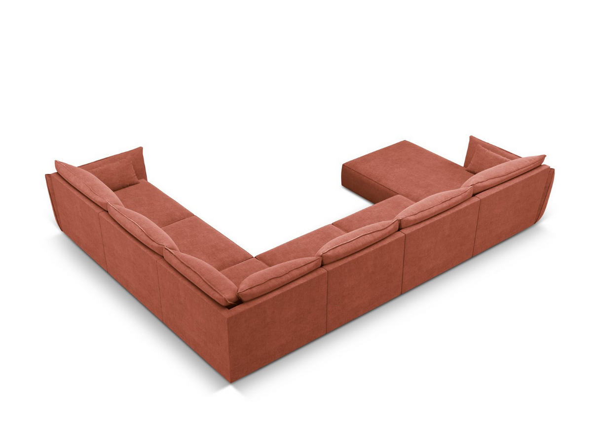 PANORAMASOFA rechts Kaelle aus Chenille-Stoff terrakotta 8 Sitzplätze - Terra cotta, Textil (284/85/384cm) - Micadoni