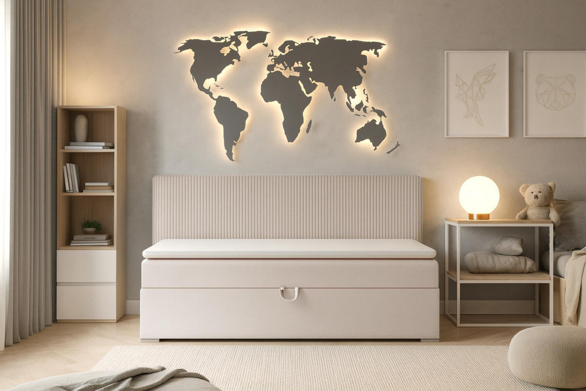 BOXBETT MATI BIS 100/200 Ecru mit Taschen-Federkernmatratze H4 - Ecru, Holz/Holzwerkstoff (100/200cm) - Deine Möbel 24