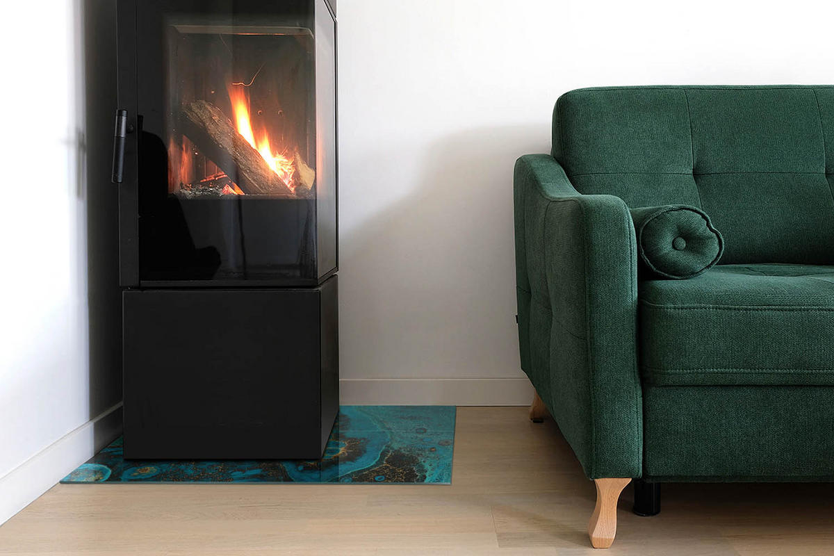 GLASPLATTE für Kamin 60x40 cm - Türkis, Glas (60/40/0.4cm) - TULUP