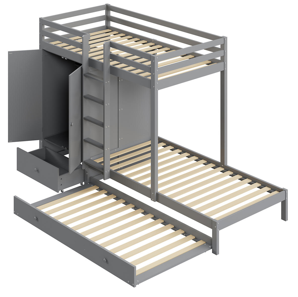 ETAGENBETT 90/200 cm Grau aus Holz mit Ausziehbett und Kleiderschrank - Grau, Holz (90/200cm) - Flora Grace