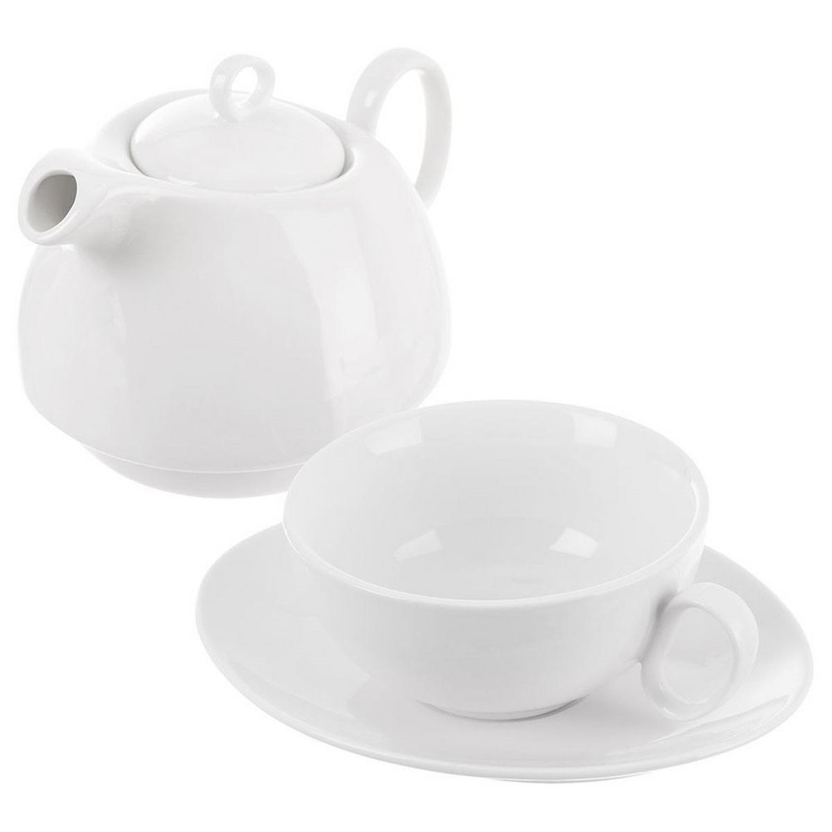 TEEKANNE Porzellan Mona mit Tasse 3-teilig Weiß - Weiß, Keramik (0.3L) - Orion 