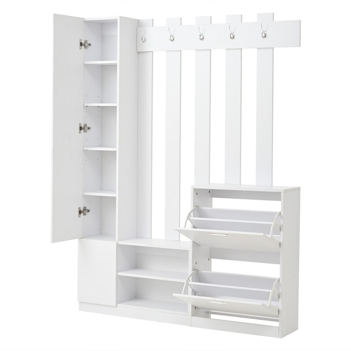 KOMPAKTGARDEROBE Spiegel Schuhschrank Hängeschrank Weiß - Weiß, Holzwerkstoff (135/180/25cm) - FLIEKS