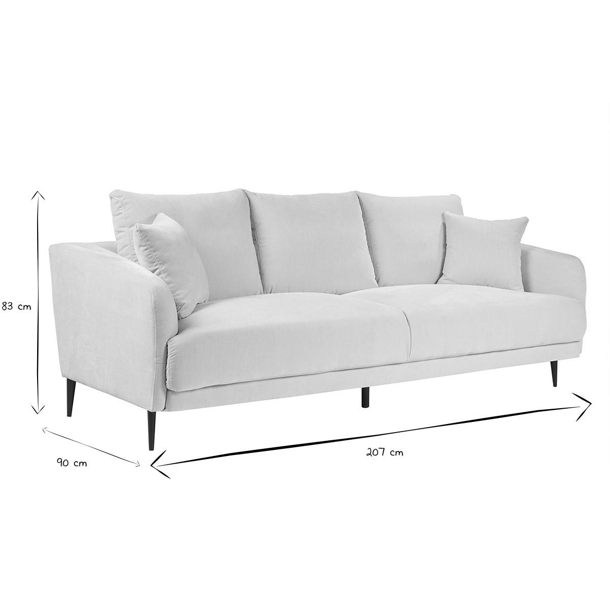 SOFA 3-Sitzer Beige Velours-Effektgewebe Schwarzes Metall JERRY - Beige, Textil (90/83/207cm) - Miliboo
