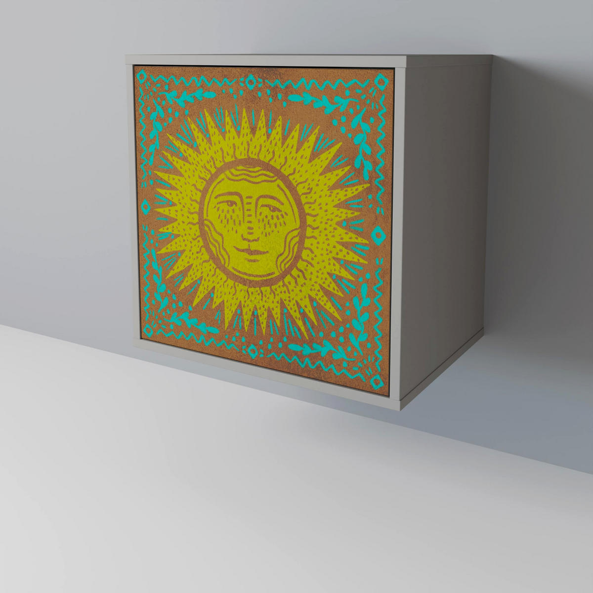 SIDEBOARD SUNSHINE EULOGY, Grau, 57,5x42x75,5 cm, Goldfarbene Metallfüße - Goldfarben/Multicolor, Holzwerkstoff/Metall (57.5/75.5/42cm) - SpaceRebels