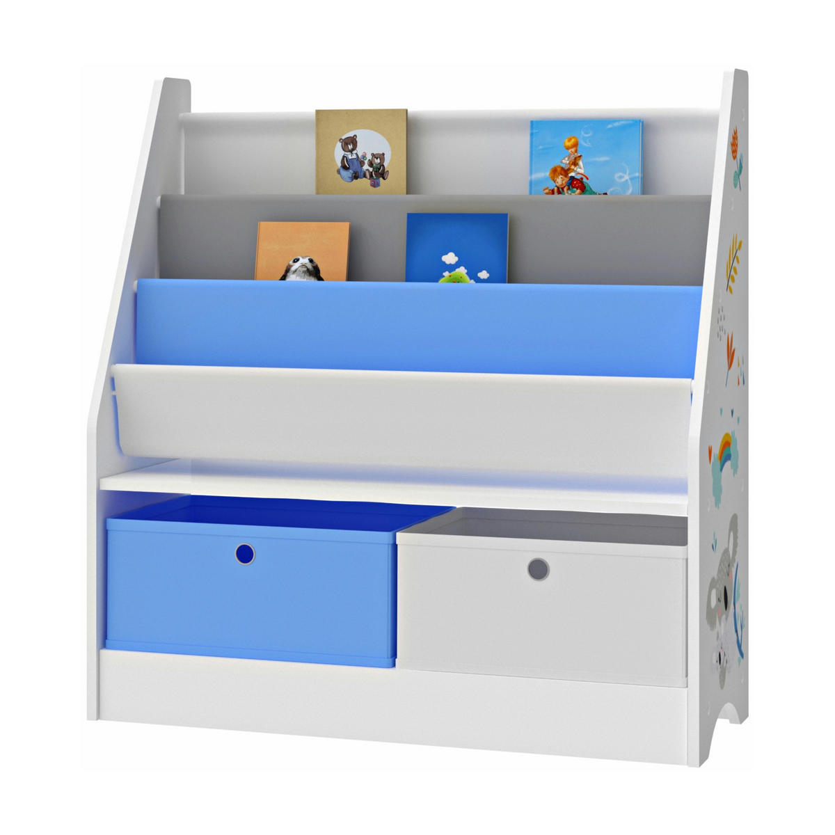 KINDERREGAL Neda - Blau/Weiß, Holzwerkstoff/Textil (71/74/23cm) - [en.casa]