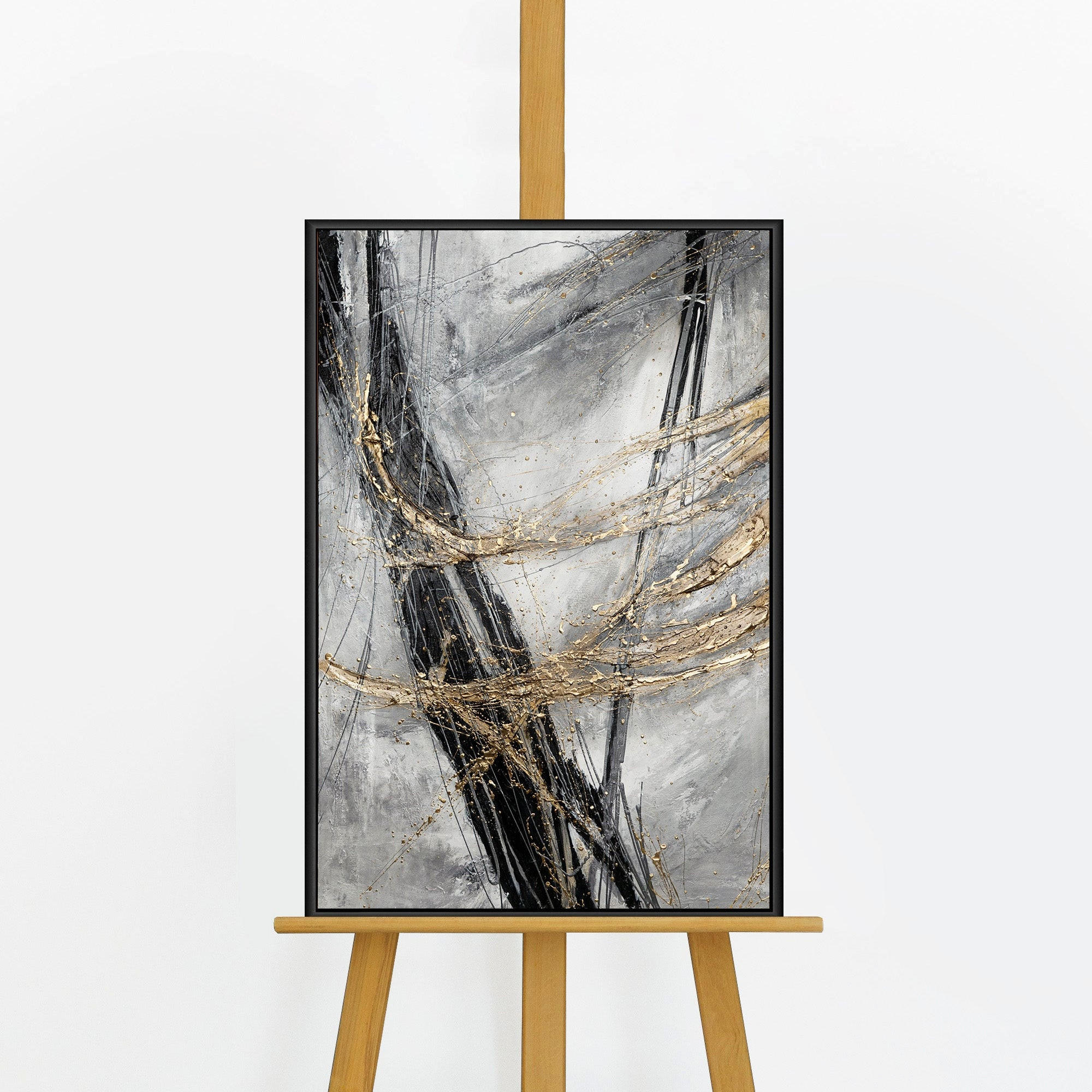 GEMÄLDE Goldener Strich Schattenfugenrahmen Schwarz 60x40 cm - Schwarz, Holz (60/40cm) - YS-art gallery