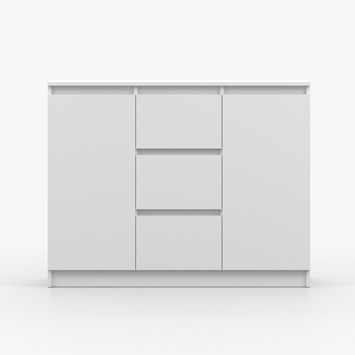 KOMMODE SOLO 2D3S, Schlafzimmer, Sideboard Anrichte 120 cm Weiß/Weiß, 2-türig, drei Schubladen, grifflos - Weiß, Holzwerkstoff (120/86/42cm) - imoebel24