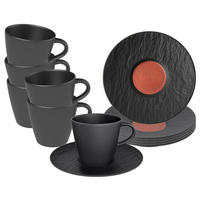 KAFFEETASSEN MIT UNTERTASSEN Manufacture Rock Glow schwarz 150 ml 6er Set - Schwarz, Keramik (15.4/9.2/15.4cm) - Villeroy & Boch