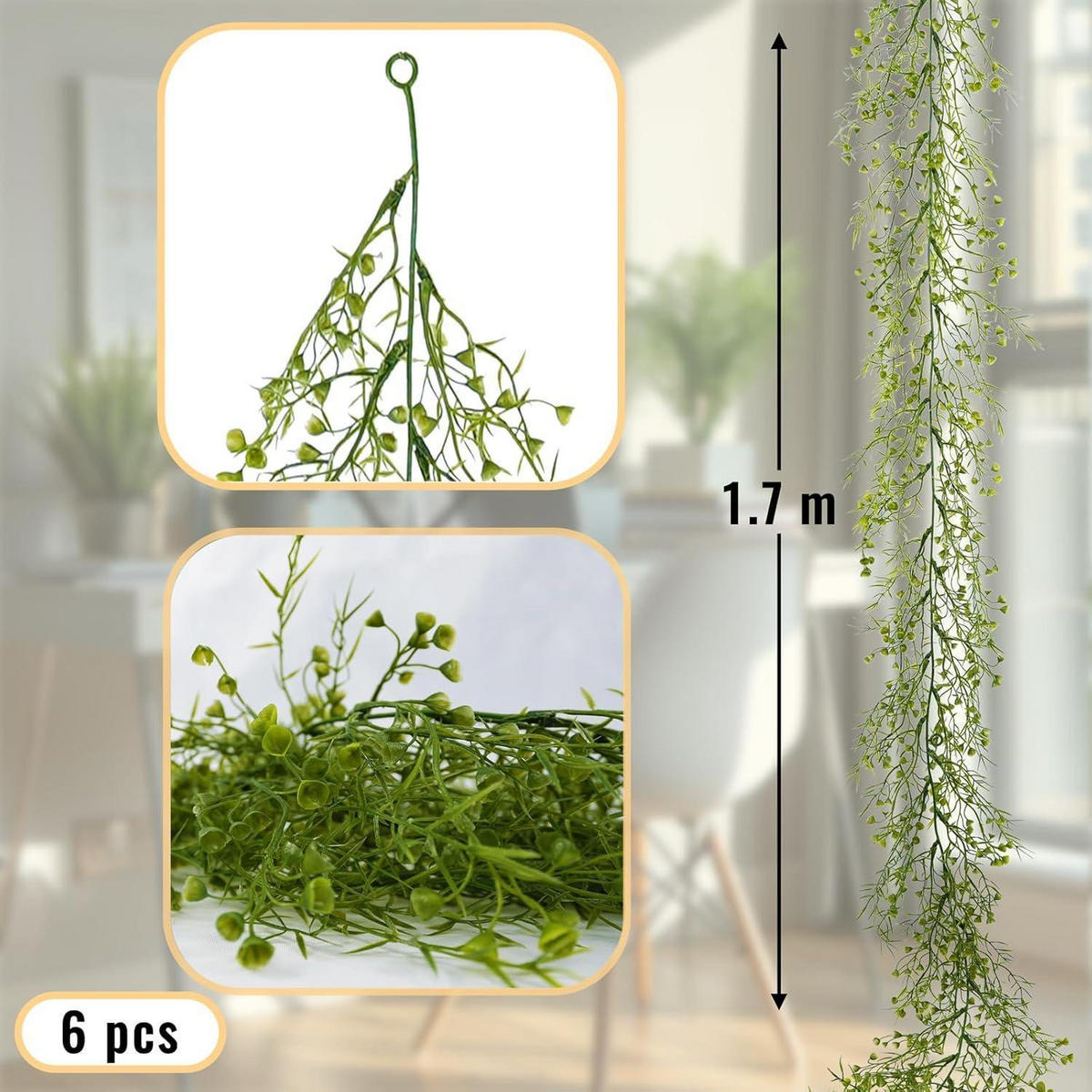 GIRLANDE 6-teiliges Set 1,7 m Kunstpflanze Grün - Grün, Kunststoff (5cm)