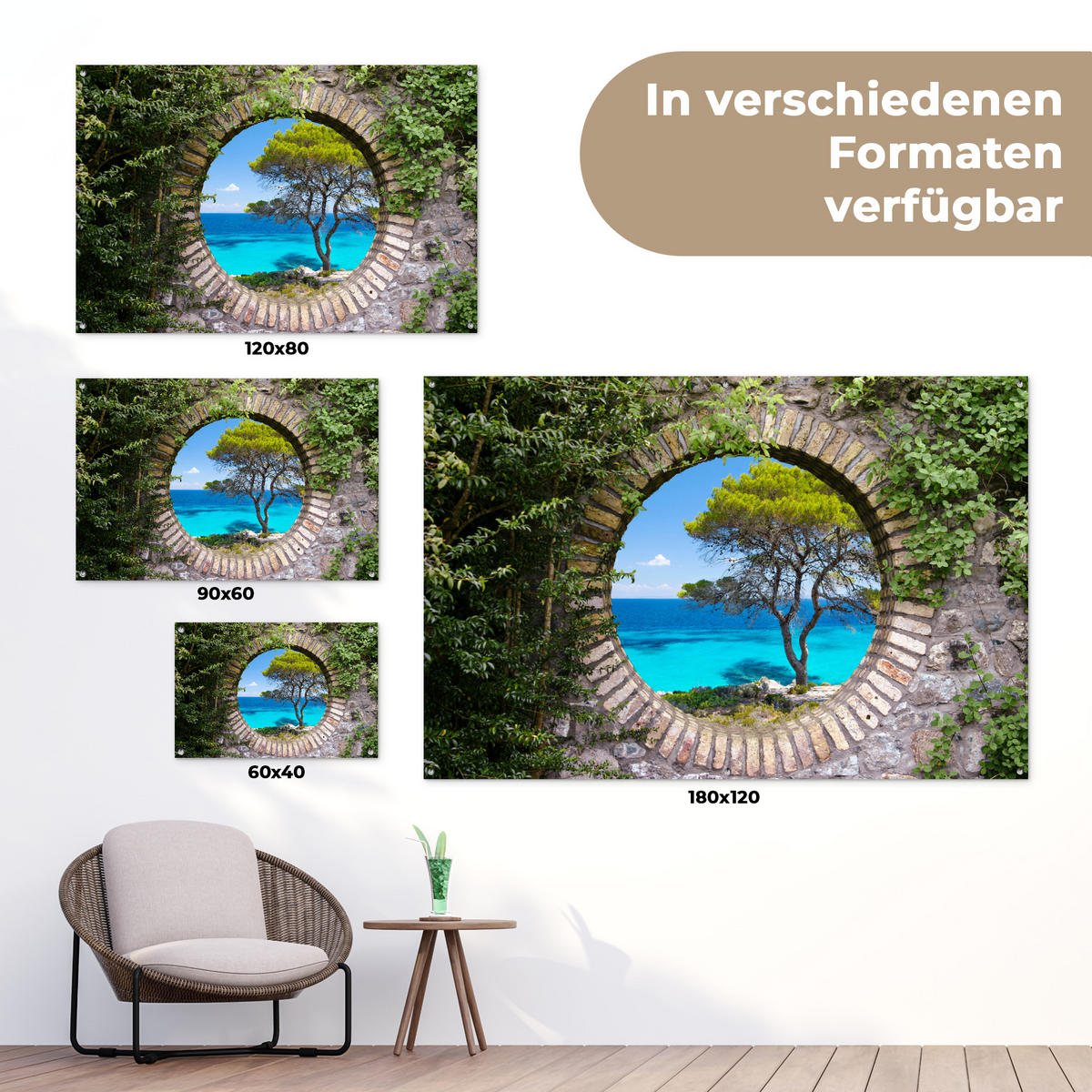 ZAHRADNÍ PLAKÁT Moře - Strom - Tropical - vista 180x120 cm - šedohnědá, plast (180/120/0.2cm) - OnlyWow