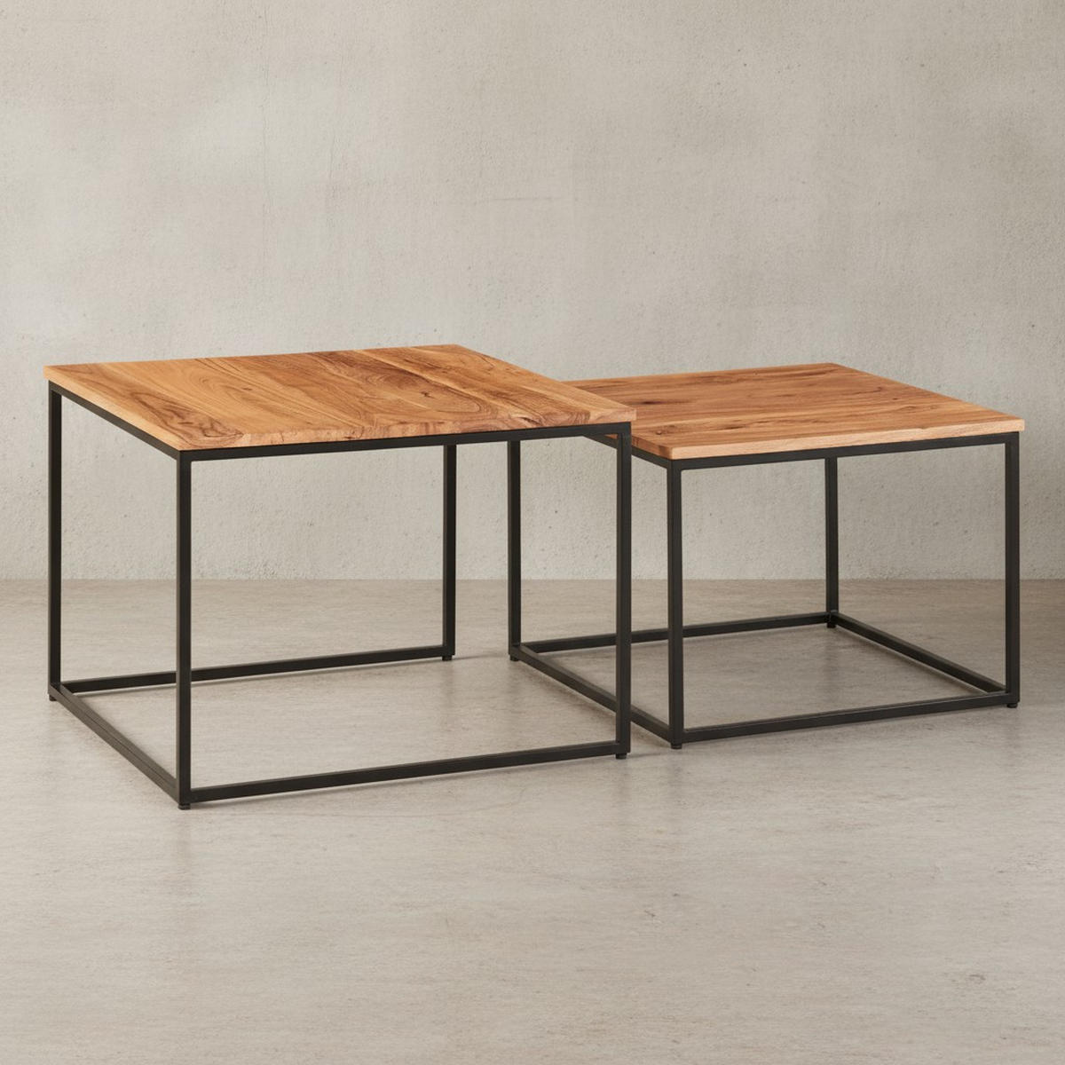 WOHNZIMMERTISCH Set – Holz Metall quadratisch 2-teilig Industrie-Stil - Beige/Schwarz, Holz/Metall (60/60/46cm) - KADIMA DESIGN