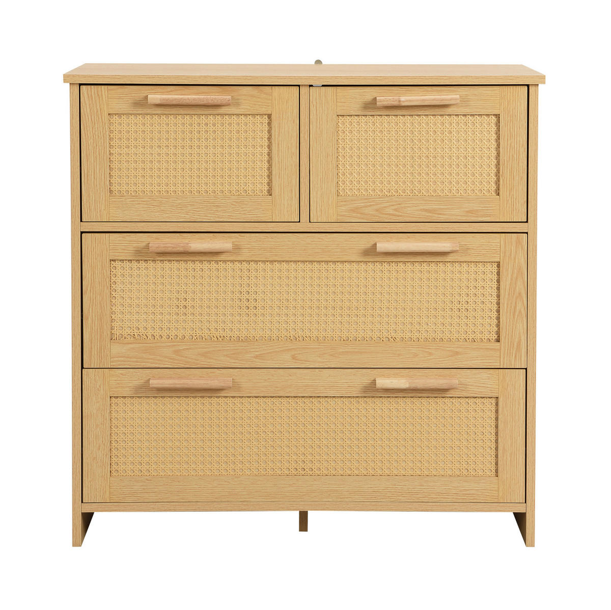 KOMMODE 80/38/80 cm mit 4 Schubladen und Rattanfronten - Naturfarben, Holzwerkstoff (38/80/80cm) - BEAOK