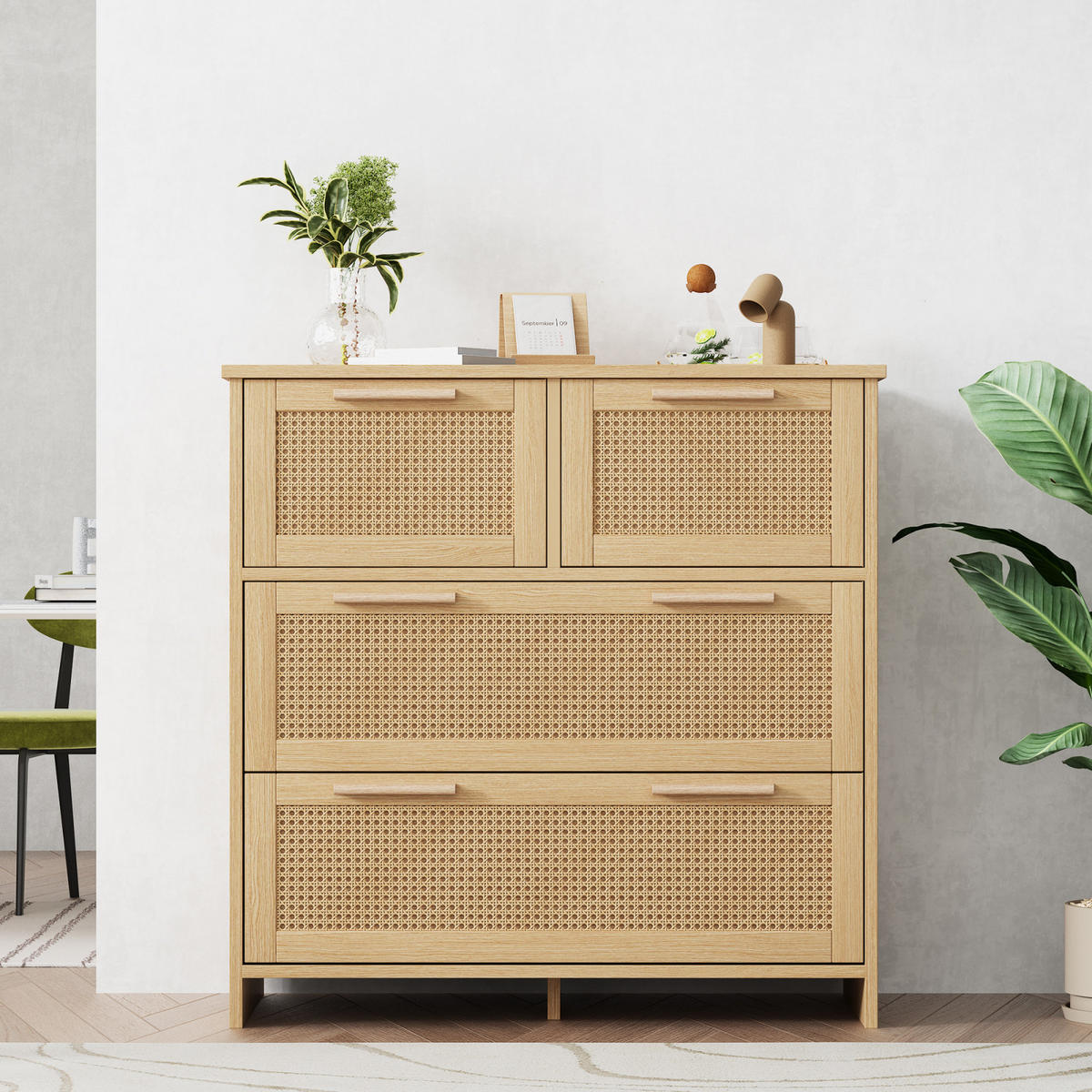 SIDEBOARD 80x80x38 cm, 4 Schubladen, Rattanoptik, Natur - Kastanienfarben, Holz (80/80/38cm)