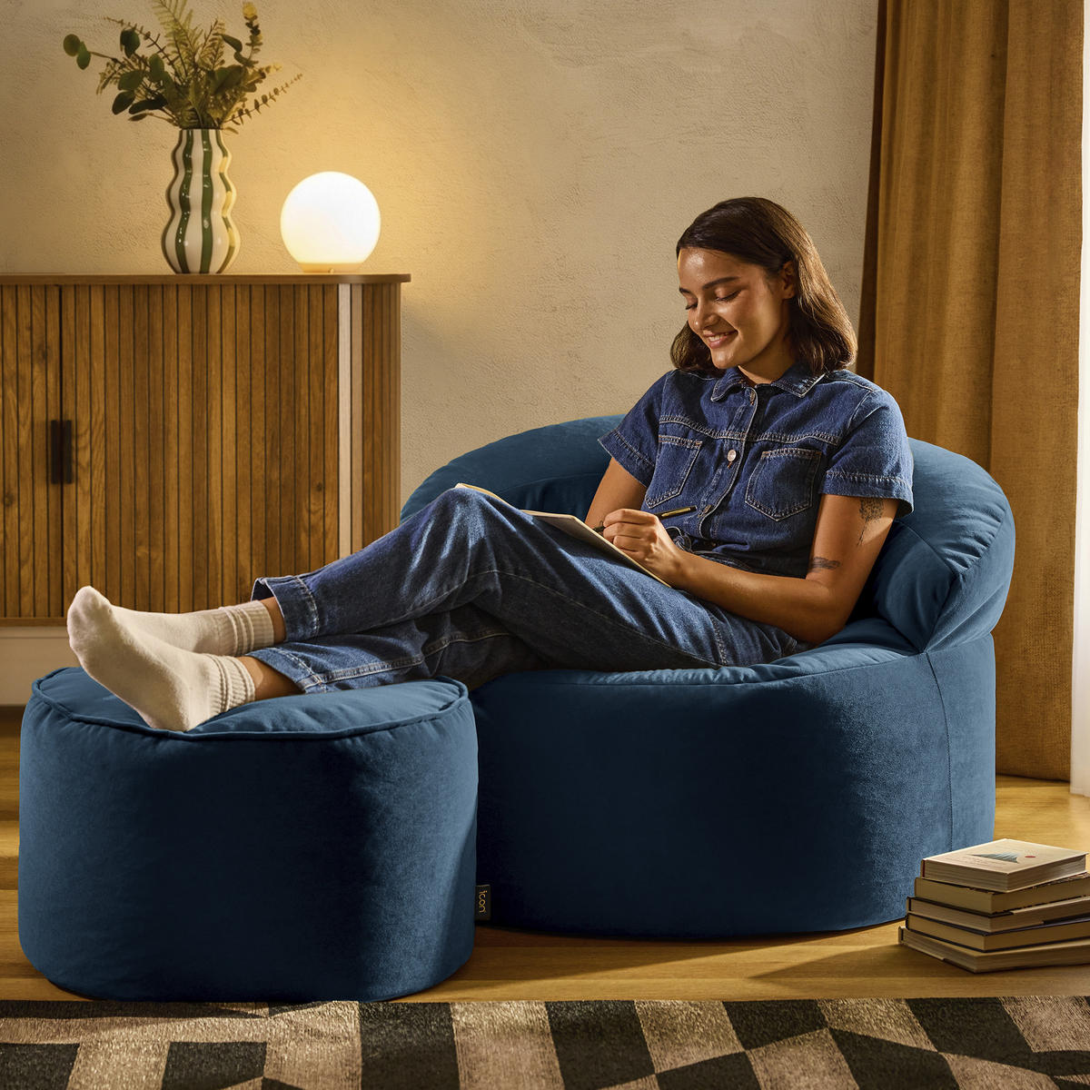 SITZSACK mit rundem Hocker Orb - Dunkelblau, Textil (86/61/86cm) - icon
