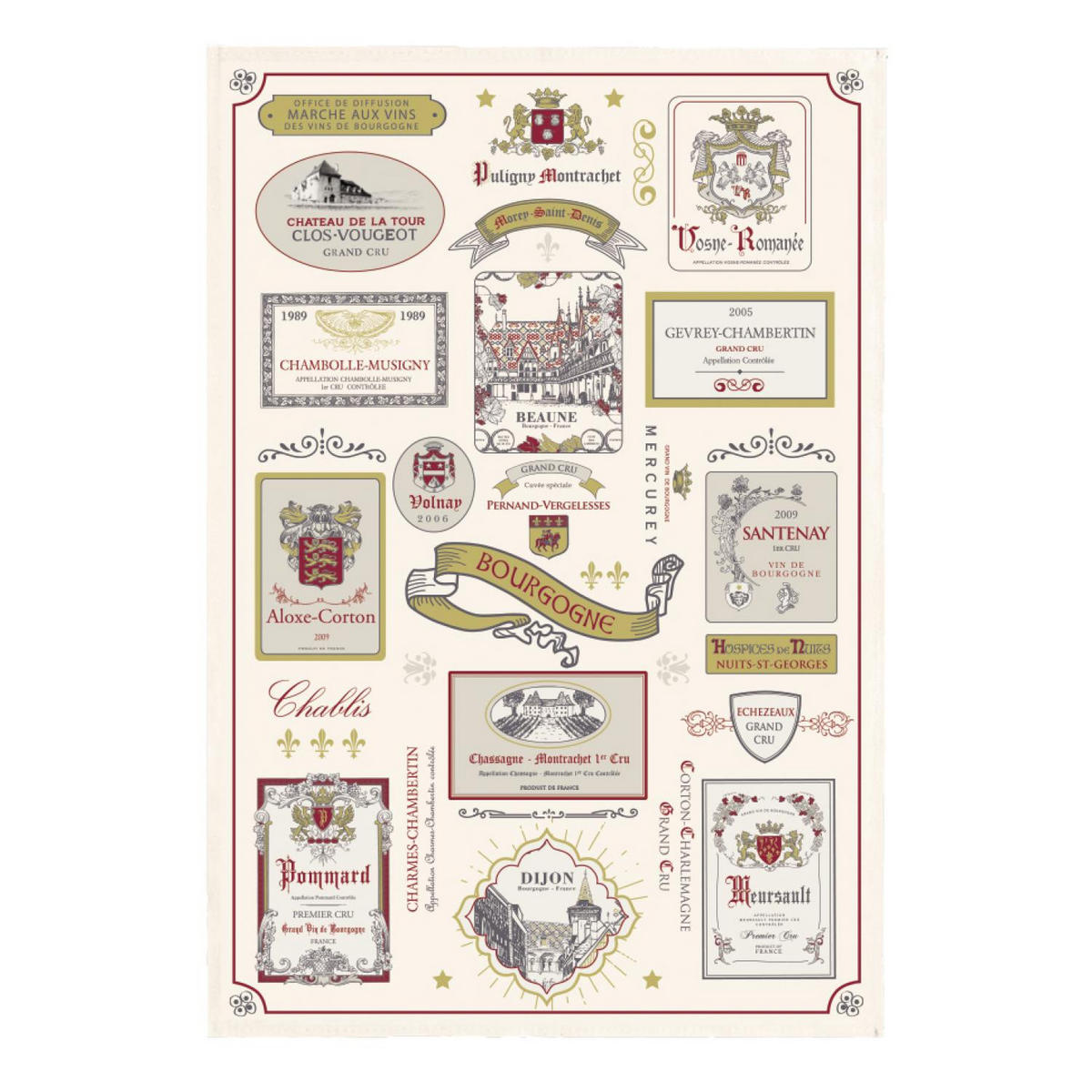 GESCHIRRTUCH Multi-étiquettes Bourgogne ekrü 48 x 72 cm - Weiß, Textil (48/72cm) - Winkler
