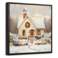 LEINWAND Bilder mit Rahmen - Weihnachten - Zuhause - Winter - Schnee - 20x20 - Creme, Textil (20/20cm) - MuchoWow