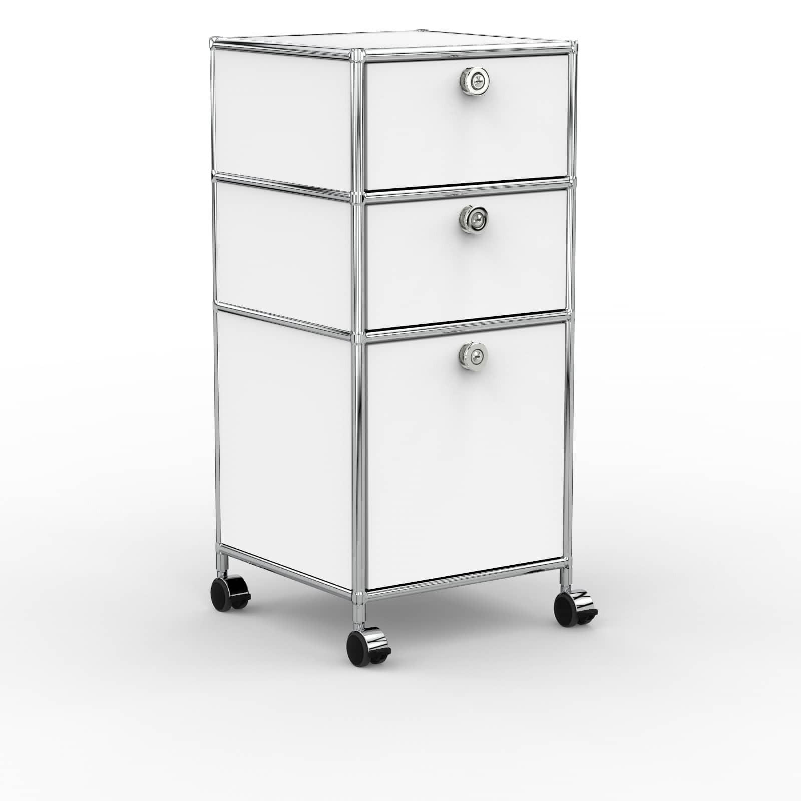 BÜRO-ROLLCONTAINER, Metall, 40 cm, 2 Schubladen + 1 Hängeregistratur, Weiß - Chromfarben/Silberfarben, Metall (40/87.9/39.7cm) - Versee