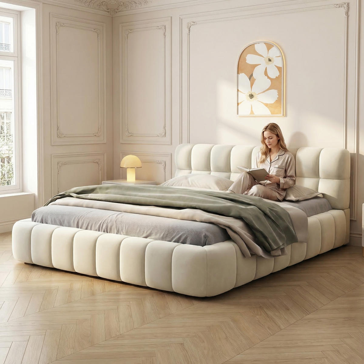 POLSTERBETT 160x200 cm Beige Leinen mit weicher Rückenlehne - Beige, Holz/Metall (160/200cm) - PARAFTA HOME