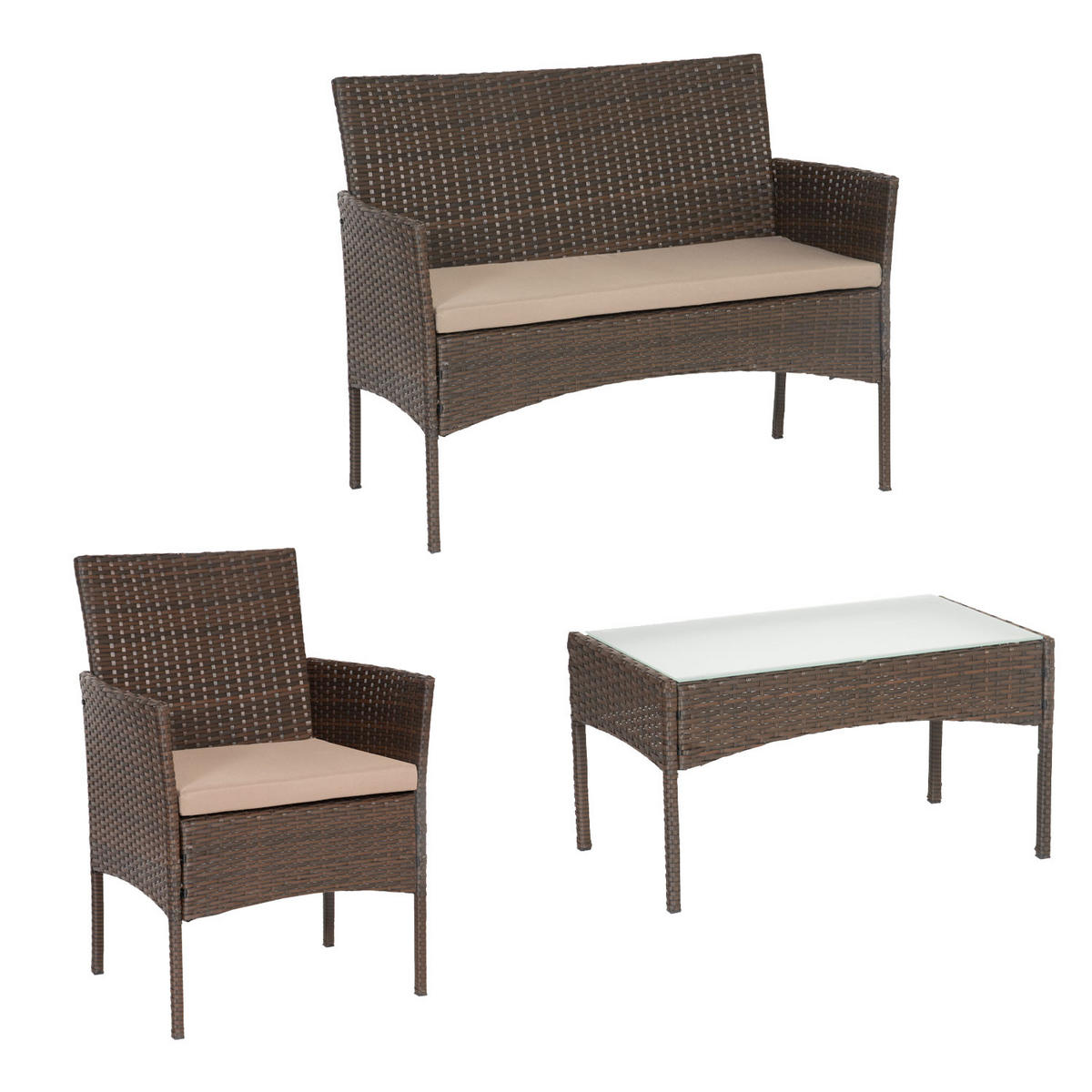 GARTENMÖBEL Cordoue Braun und Taupe 4 Plätze - Braun, Metall - Happy Garden