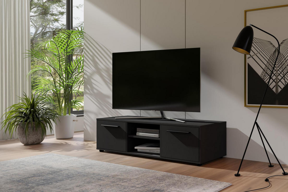 RTV-SCHRANK Maxivo 150 Schwarz, zweitüriger TV-Tisch - Schwarz, Holzwerkstoff (150/38/40cm) - Bettso