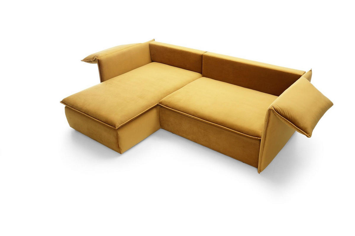 ECKSOFA PREGIO Gelb Plüsch-Stoff mit Schlaffunktion - Gelb, Holz (230/166cm) - MASSENO
