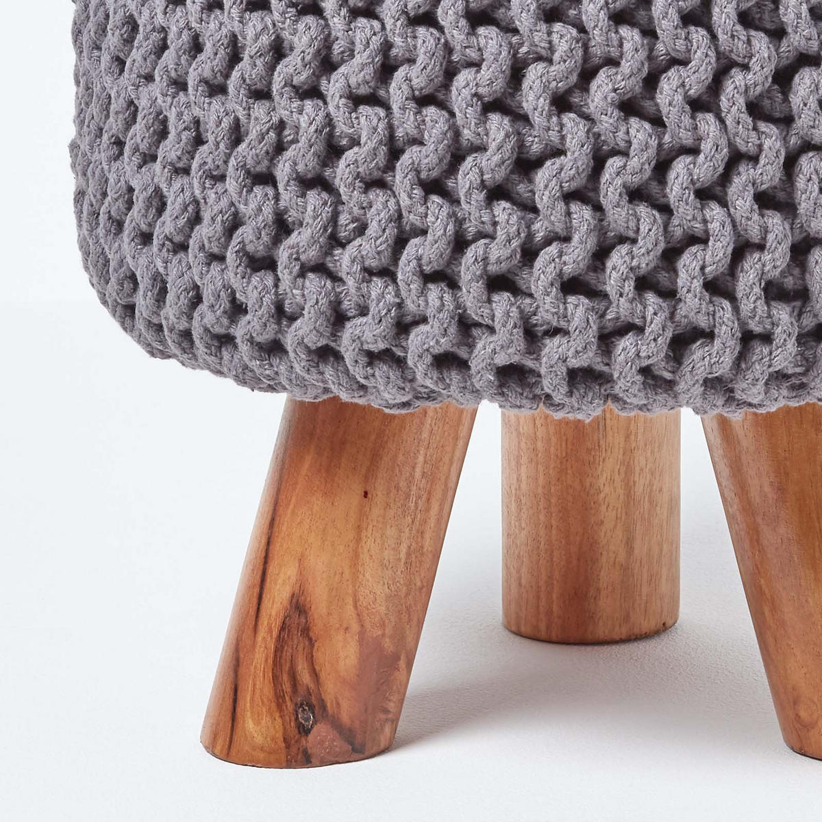 STRICK-HOCKER grau, Dreibein 32/32/42 cm - Grau, Textil (32/42/32cm) - Homescapes
