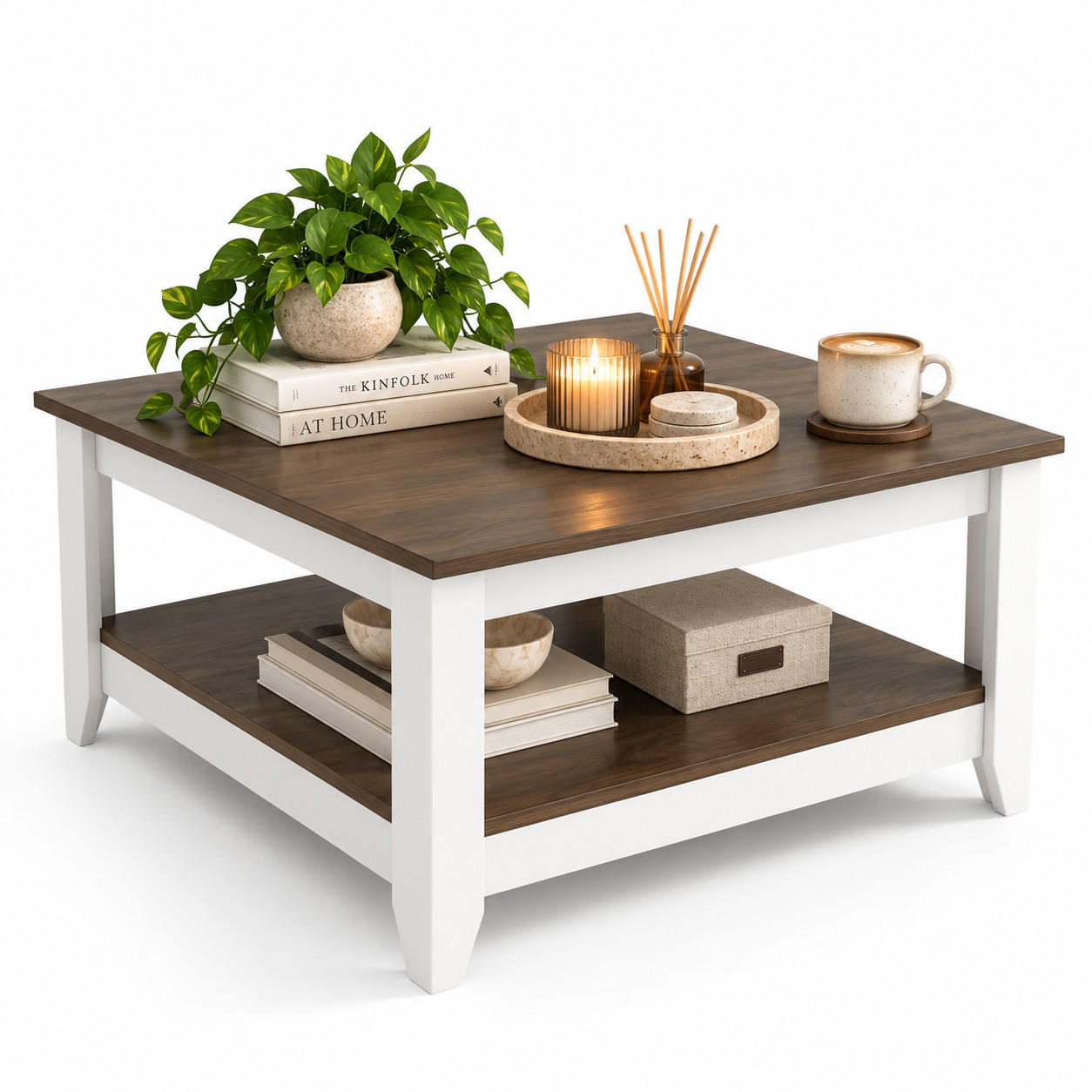Decorotika Couchtisch Dunkelbraun 90x46.8x90 cm