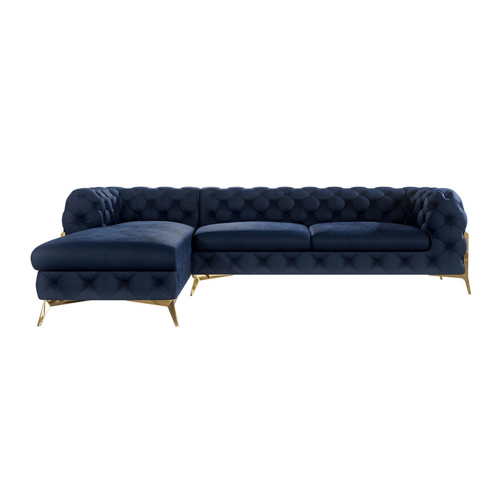Thumbnail - S-Style Möbel Ecksofa, Dunkelblau, Textil, Echtholz,Buche, Birke, 5-Sitzer, Füllung: Polyetherschaumkern, Eckteil, L-For...
