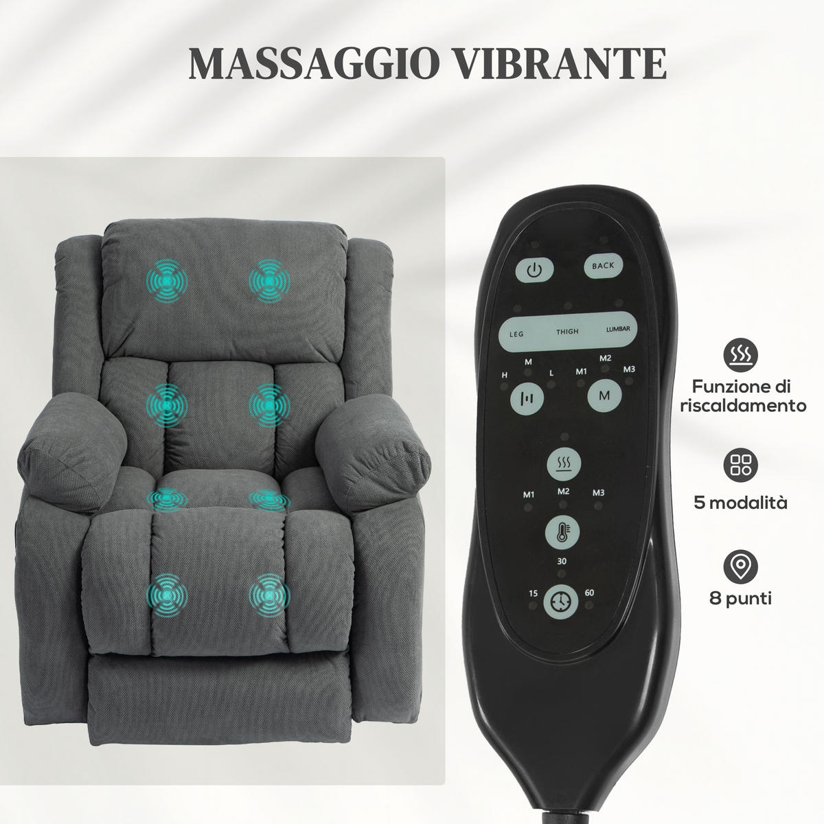 MASSAGESESSEL, Aufstehhilfe, Liegefunktion, 2 Taschen, 93x104x105cm, Grau - Multicolor, Holzwerkstoff (104/100/93cm) - FORIOUS