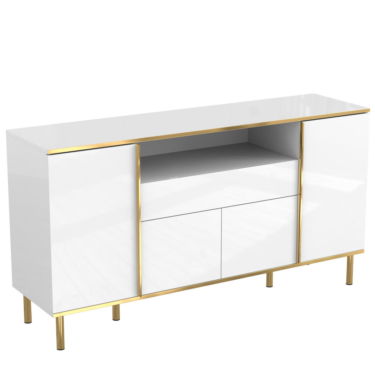 SIDEBOARD mit LED 150x40x80 cm Weiß Hochglanz - Weiß, Holzwerkstoff (150/80/40cm) - Meubliv