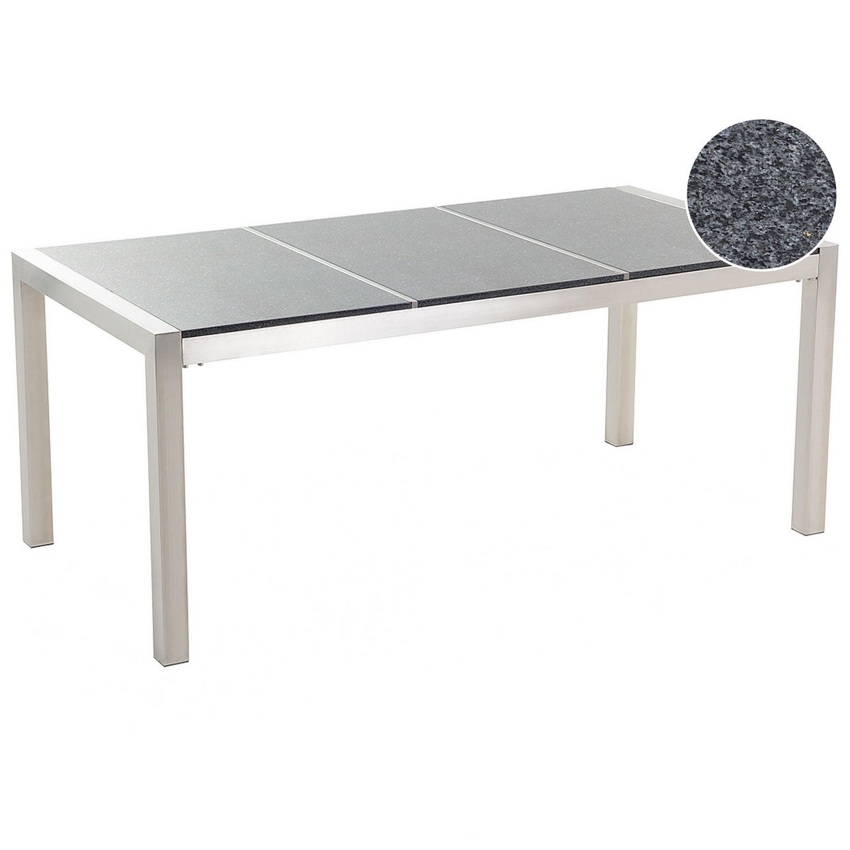 GARTENTISCH Edelstahl/Granit grau poliert 180/90 cm Grosseto - Silberfarben/Grau, Stein (180/90/74cm) - Beliani