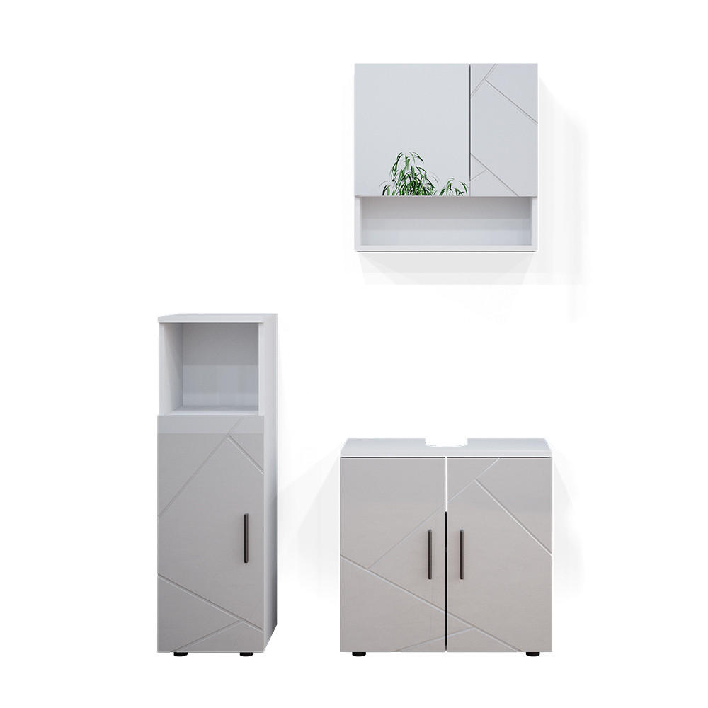 BADMÖBEL-SET Irma Weiß Hochglanz 3 Teile - Weiß Hochglanz/Weiß, Holzwerkstoff (80/58.6/41cm) - Vicco