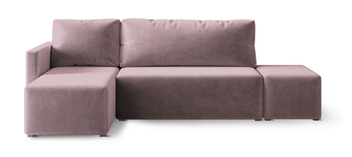 ECKSOFA VELOTTI L-S Rosa Plüsch-Stoff mit Schlaffunktion - Rosa, Holz (261/143cm) - MASSENO