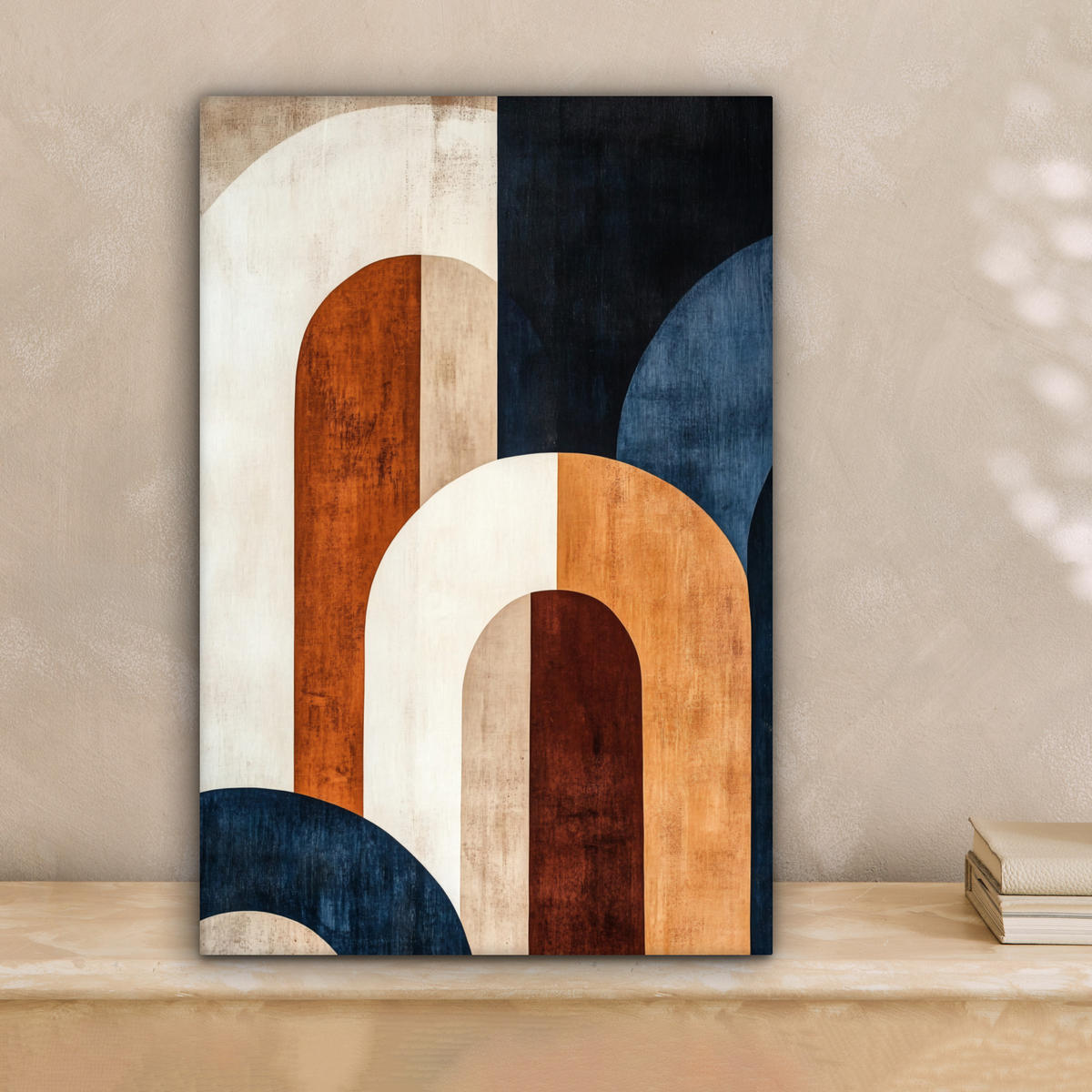 LEINWANDBILD Abstrakt - Formen - Dunkelblau 20x30 cm - Cognac, Textil (20/30cm) - MuchoWow