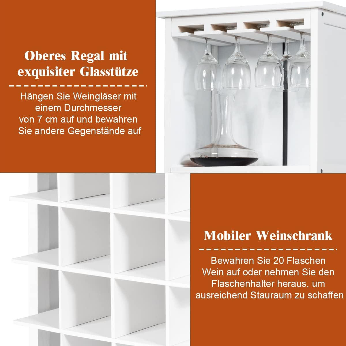 WEINSCHRANK für 20 Flaschen Weiß - Weiß, Holz (25/96/42cm) - COSTWAY