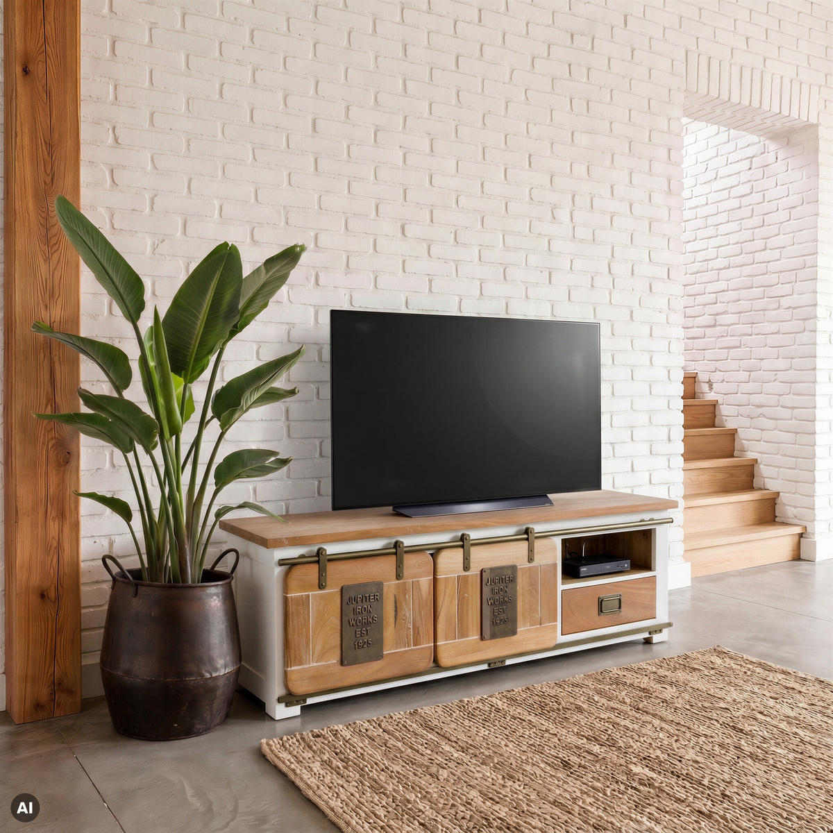 TV-BOARD Mango 160x45x50 weiß lackiert RAILWAY #501 - Weiß, Holz (160/50/45cm) - Massivmoebel24