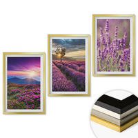WANDBILDER 3er Set - 40x60 cm Goldrahmen - Sonnenuntergang auf Lavendelfeldern - Goldfarben, Kunststoff (40/60cm) - ArtPrintCave