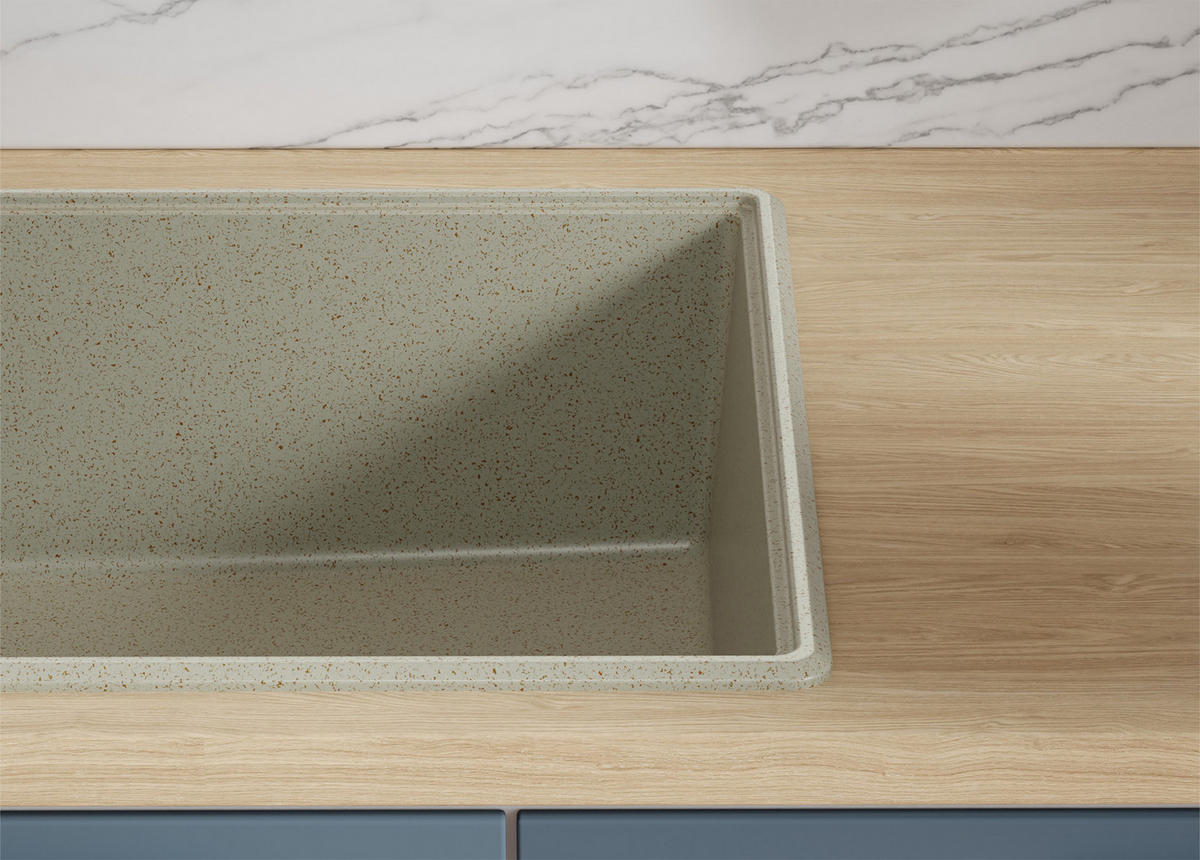 GRANITSPÜLE Kopenhagen, 2-er set Beige 78/50 cm 1 Becken + Küchenarmatur 32/20 cm + Ablauf-Set + Schneidebrett ab 45er Unterschrank - Chromfarben/Beige, Kunststoff (78/20/50cm) - Primagran