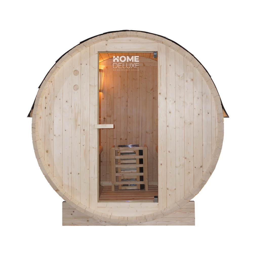 OUTDOOR FASSSAUNA LAHTI - Größe: M - Naturfarben, Holz (194.8/191.7/120cm) - Home Deluxe
