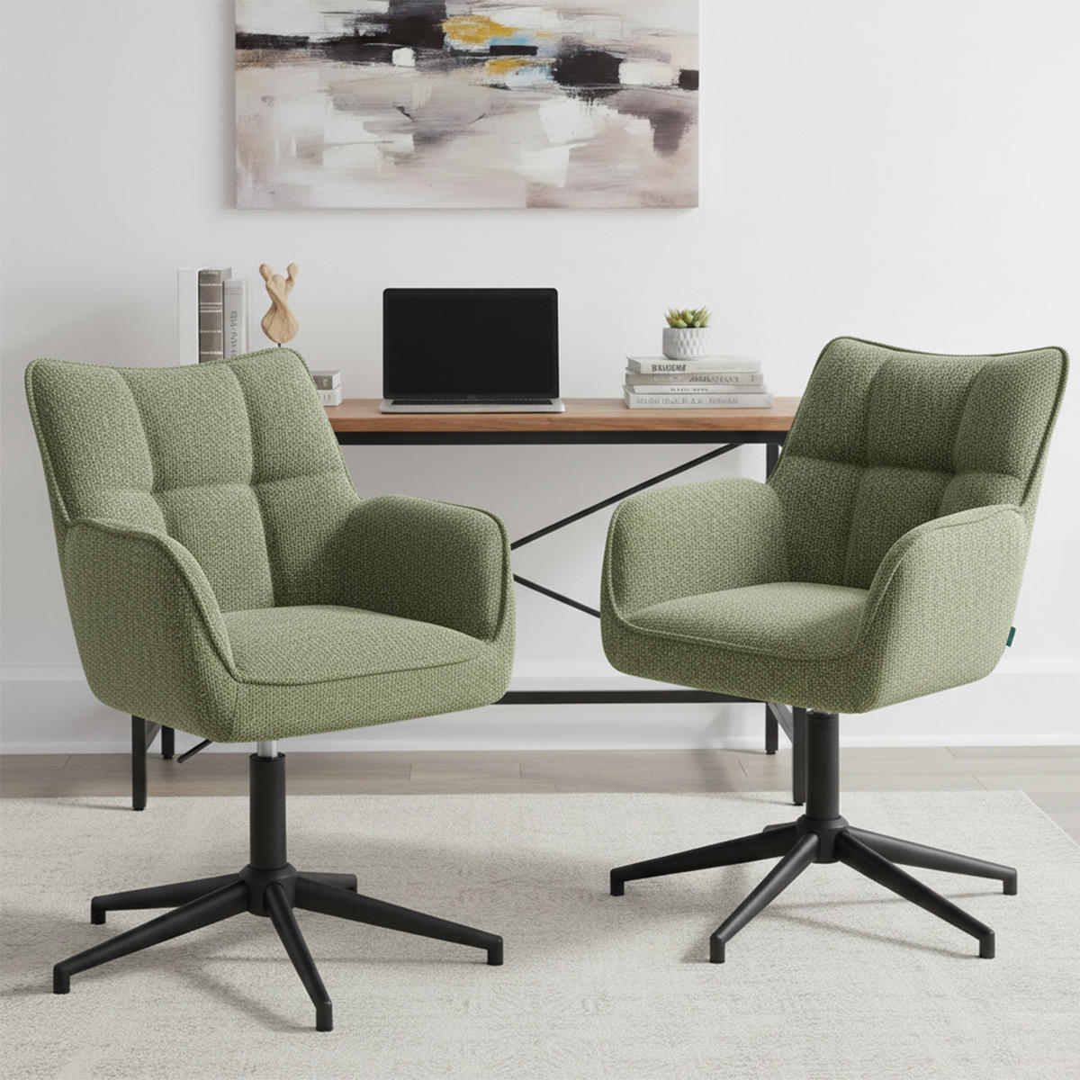 BÜROSTUHL Mika-Lea - Schwarz/Grün, Textil/Metall (59/81/66cm) - DUBI Möbel