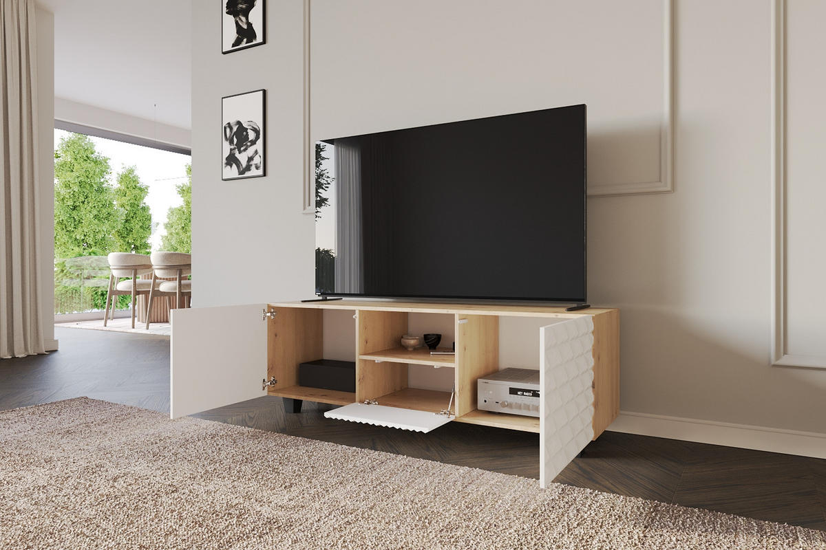 LOWBOARD VIRA-S 140x40x41 cm - Artisan / Weiß - Schwarz/Weiß, Holzwerkstoff (140/50/41cm) - ALTDECOR