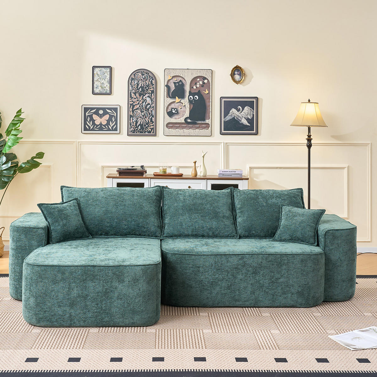 ECKSOFA aus Chenille 262 cm mit modularem System, grün - Grün, Textil (144/262cm) - Luhomfu