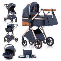 KINDERWAGENSET 3-in-1, tragbarer, klappbar, V8-Rastermuster BLAU - Blau, Metall (80/60cm) - Kaket