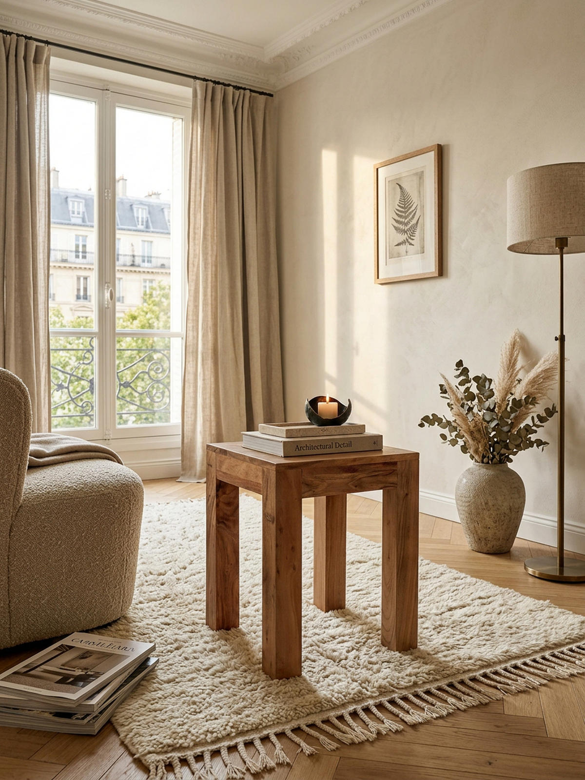 COUCHTISCH Massivholz Handgefertigt Edelholz Design, Beige 35x35x45 cm - Beige, Holz (35/35/45cm) - KADIMA DESIGN