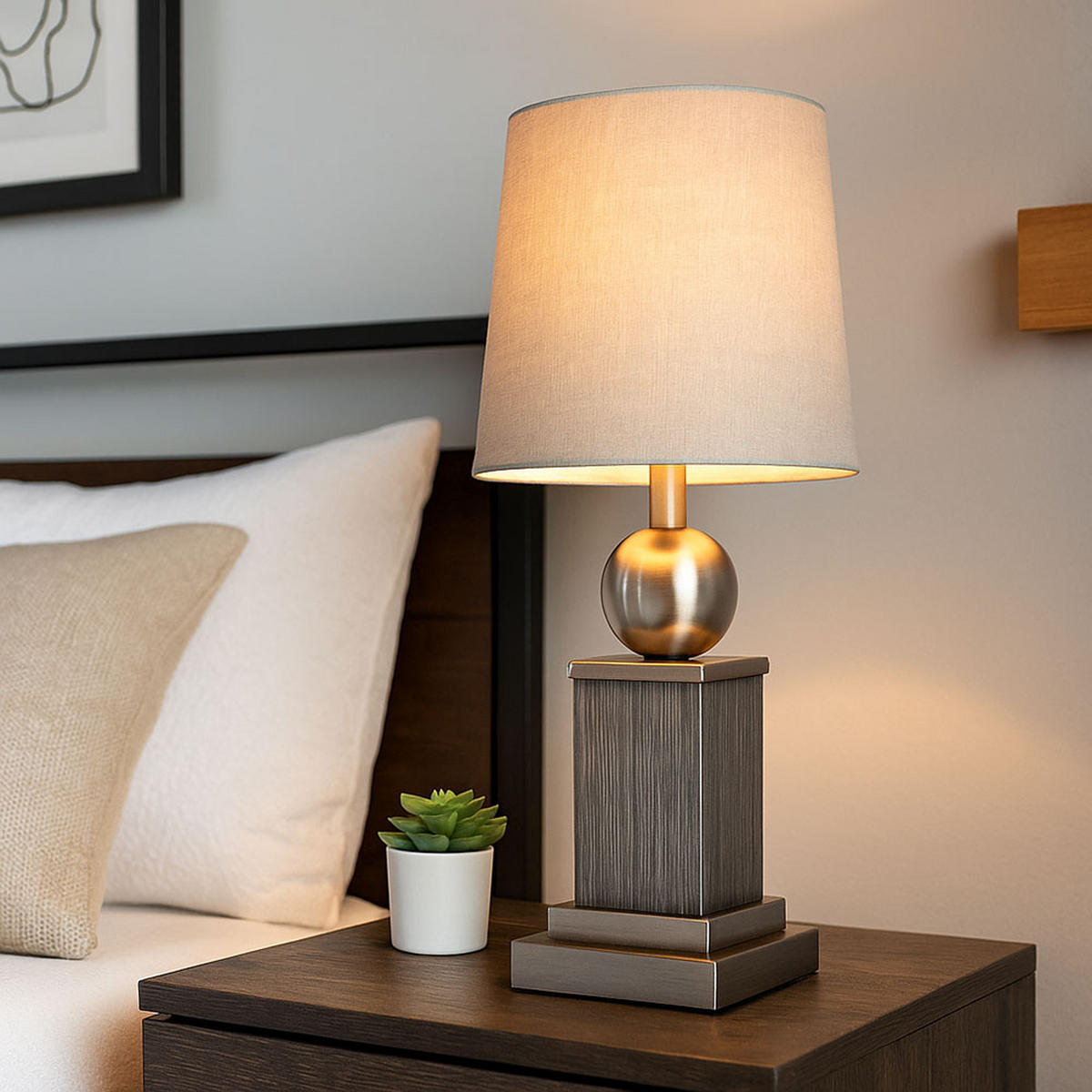 TISCHLEUCHTE ROLLO Holzoptik Grau - Grau, Holz (15/15/34cm) - Globo Lighting