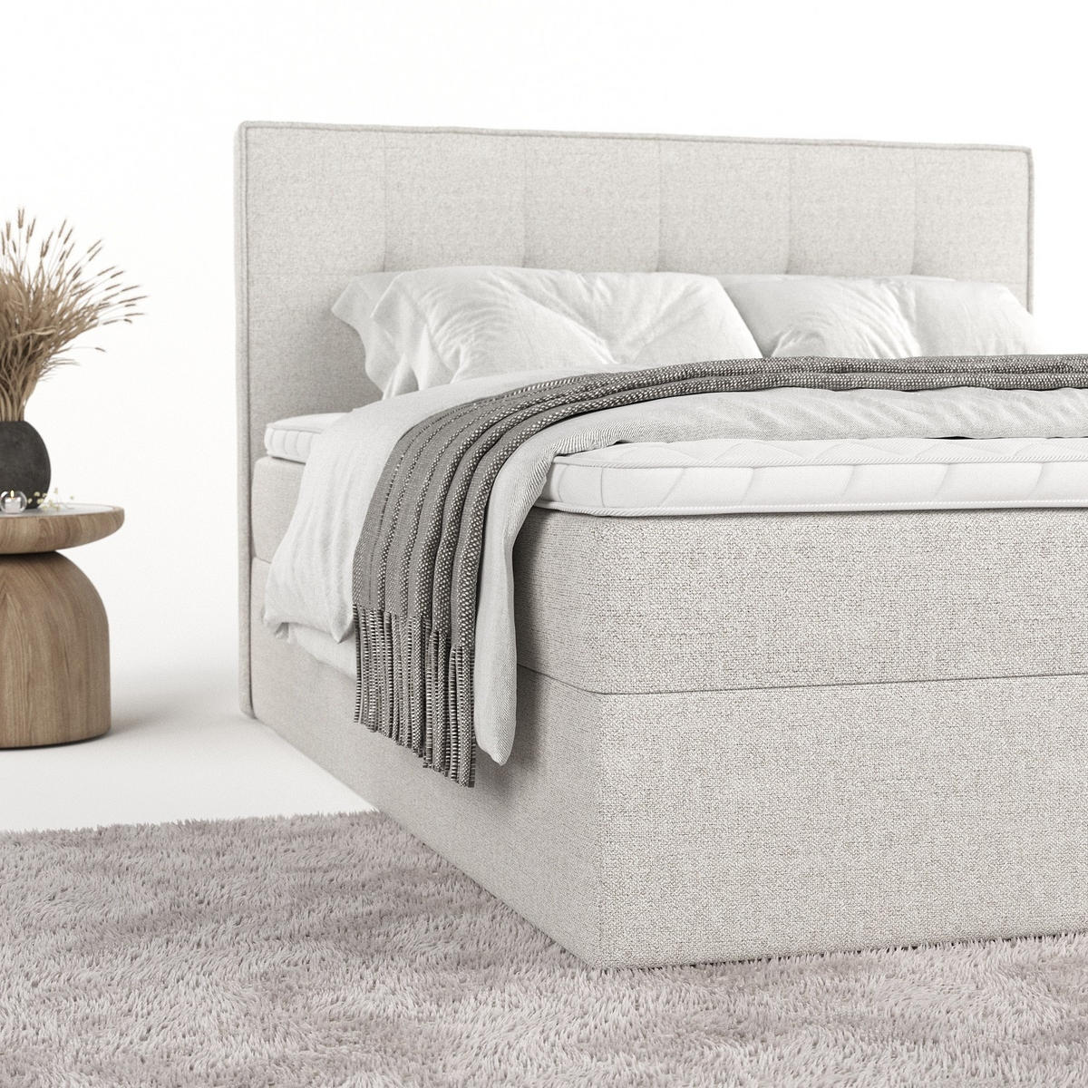 BOXBETT Mireo 140/200 cm Hellbeige im Riva Stoff - Sandfarben/Schwarz, Holz/Holzwerkstoff (140/200cm) - AltaBeds