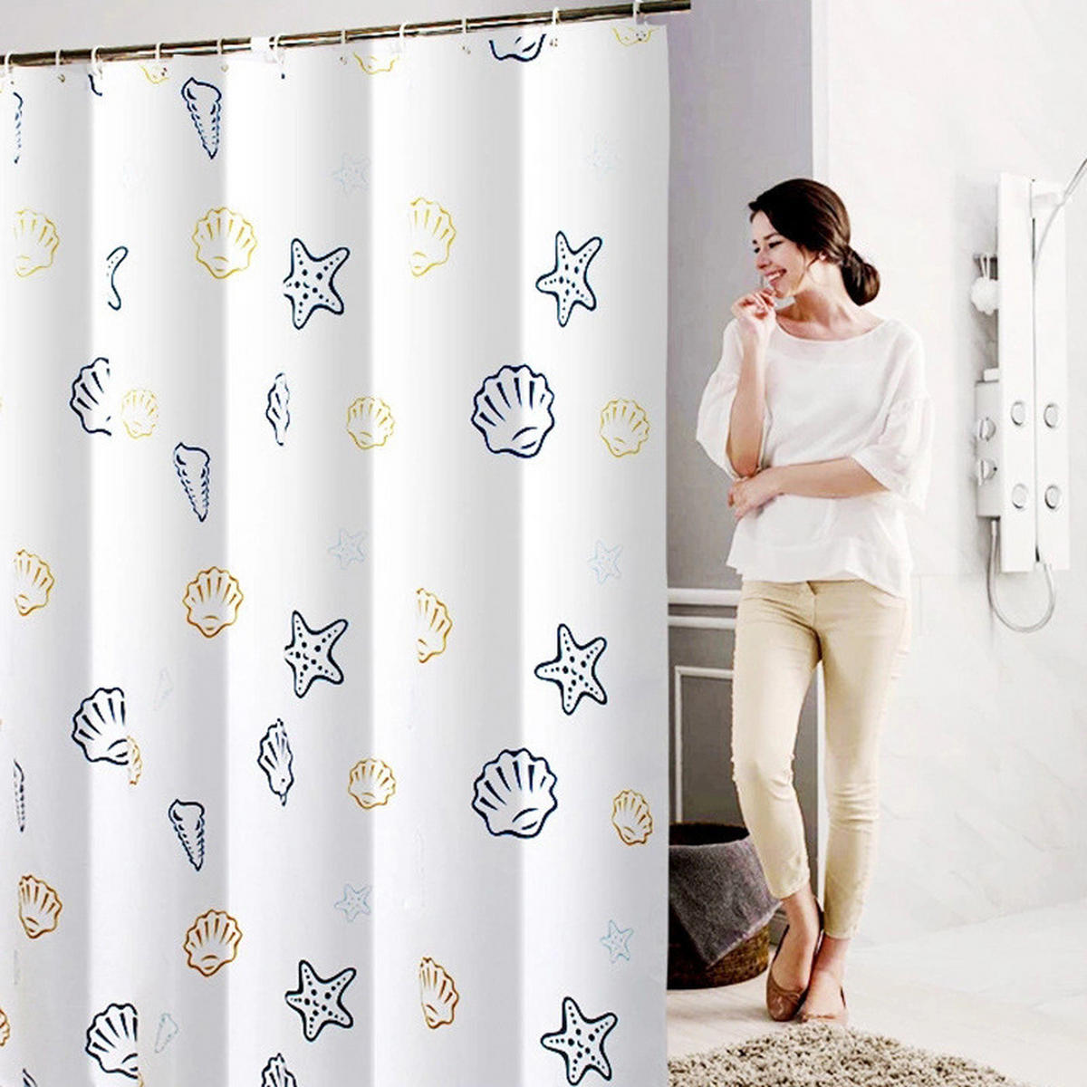 DUSCHVORHANG Polyester niedlich fürs Badezimmer Badewanne - Weiß, Textil (180/180cm) - MCBOSON