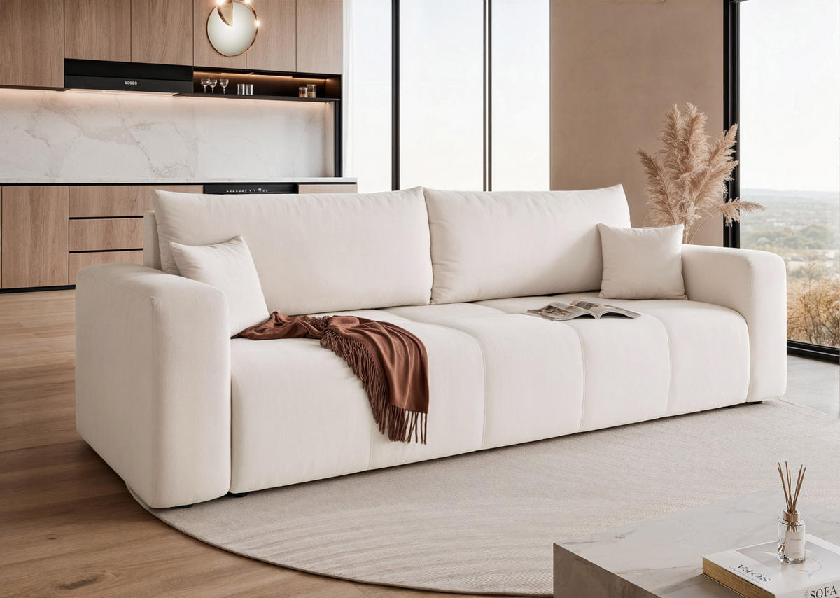 SCHLAFSOFA PEDRO mit Bettkasten Creme - Creme, Holzwerkstoff/Kunststoff (244/79/93cm) - Idohome