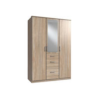 KLEIDERSCHRANK Click in Eiche Sägerau - Drehtürenschrank 135 cm Breite mit Spiegel - Braun, Holzwerkstoff (135/199/58cm)