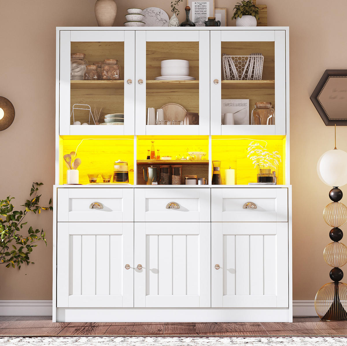 KÜCHENSCHRANK mit LED-Beleuchtung 140x40x175 cm MDF White - Weiß, Holzwerkstoff (40/175/140cm) - Meubliv